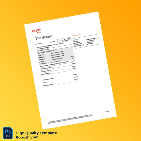 UK Editable Utility Bill Template in Word and PDF formats 4 page