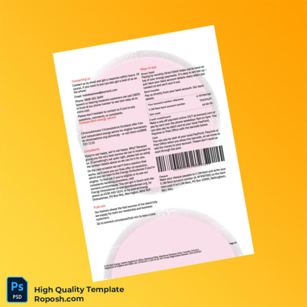 UK Editable Utility Bill Template in Word and PDF formats 4 page