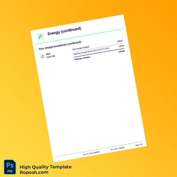 UK Electricity Provider Editable Utility Bill Template in Word and PDF formats 6 page