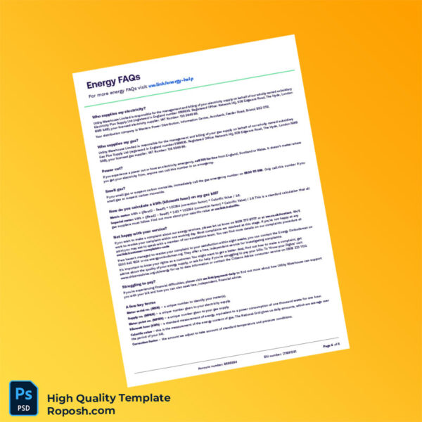 UK Electricity Provider Editable Utility Bill Template in Word and PDF formats 6 page