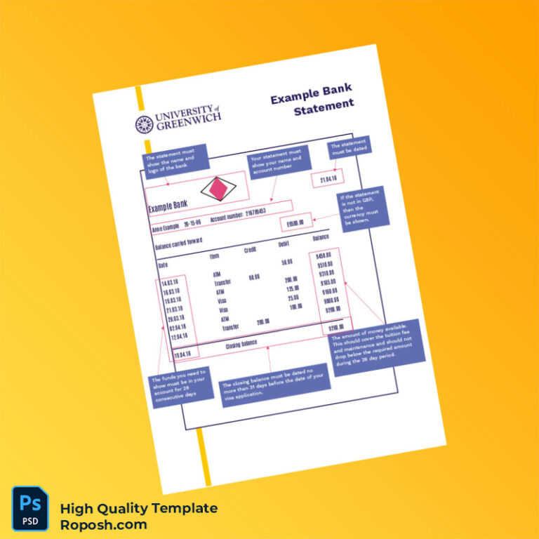 UK Example Bank Statement Template in Word and PDF formats | roposh