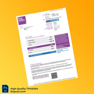 UK First Utility Editable Electricity Bill Template in Word and PDF formats