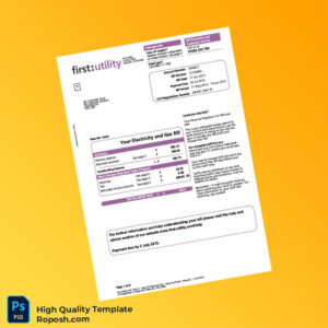 UK First Utility Editable Electricity and Gas Bill Template in Word and PDF formats 6 page