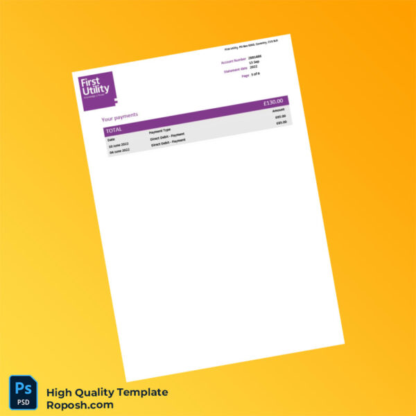 UK First Utility Editable Utility Bill Template in Word and PDF formats 6 page