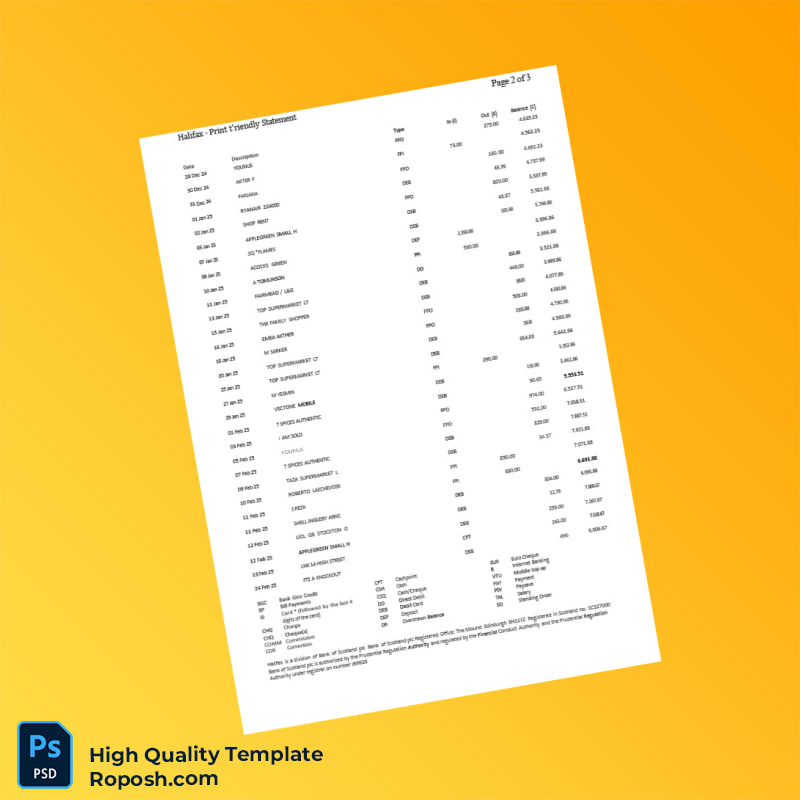 UK Halifax Bank Statement Template in Word and PDF formats 3 page UK Halifax Bank Statement Template in Word and PDF formats 3 page