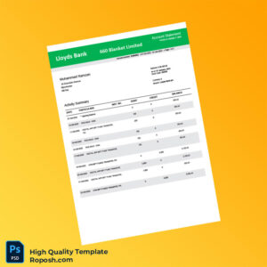 UK Lloyds Bank Bank Statement Template in Word and PDF formats 3 page