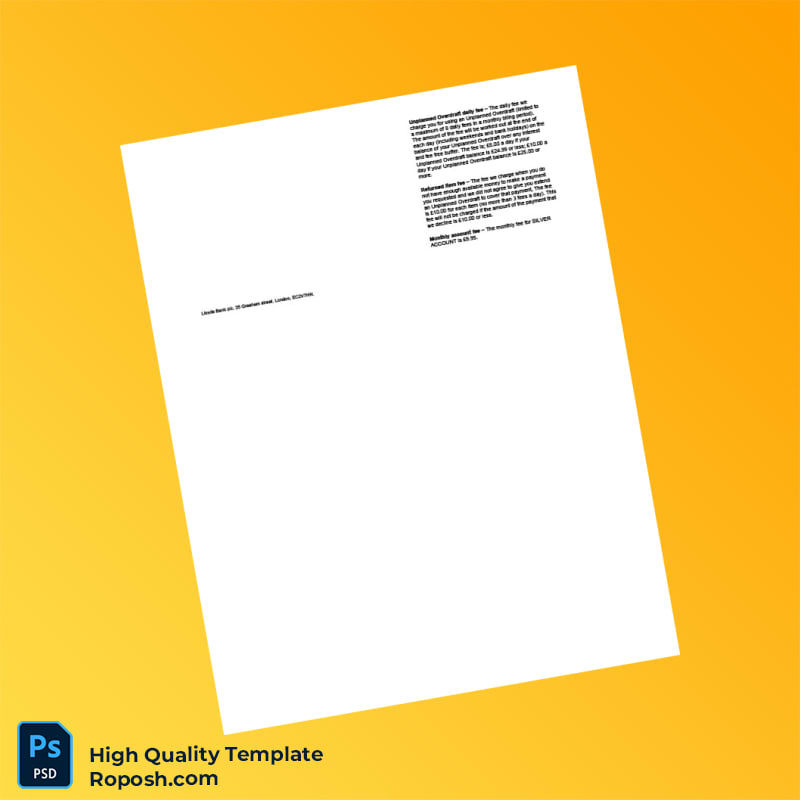 UK Lloyds Bank Statement Template in Word and PDF formats 2 page UK Lloyds Bank Statement Template in Word and PDF formats 2 page