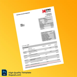 UK Metro Bank Statement Template in Word and PDF formats 2 page