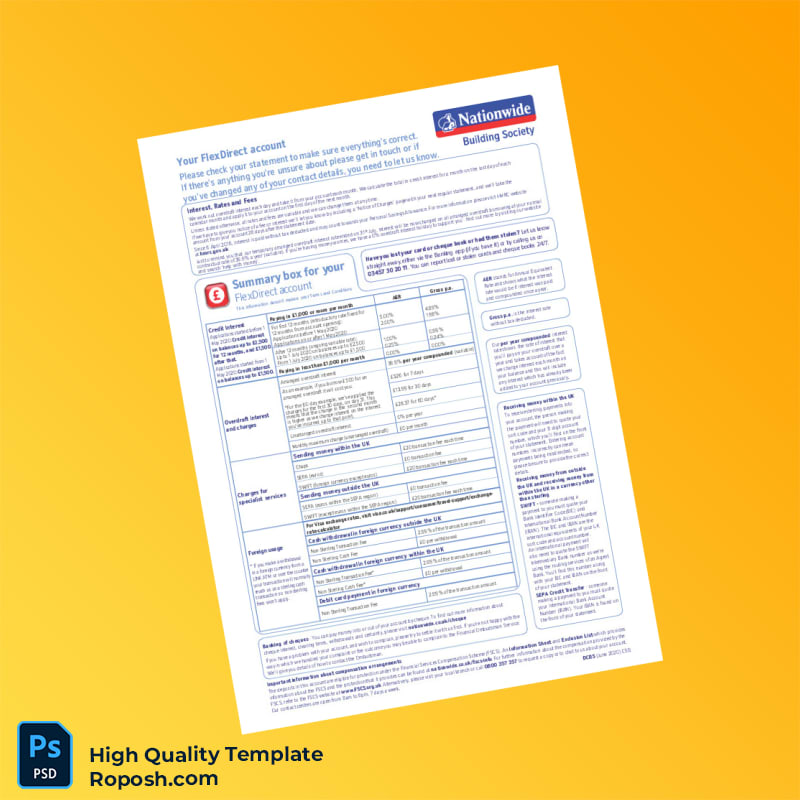 UK Nationwide Bank Statement Template in Word and PDF formats 5 page UK Nationwide Bank Statement Template in Word and PDF formats 5 page