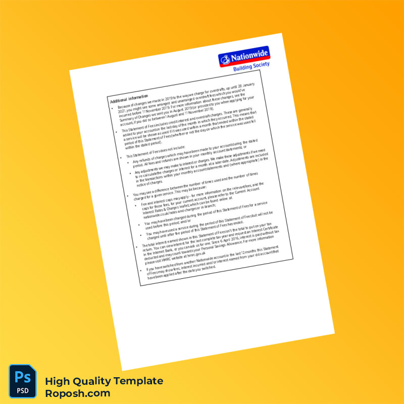 UK Nationwide Bank Statement Template in Word and PDF formats 8 page UK Nationwide Bank Statement Template in Word and PDF formats 8 page