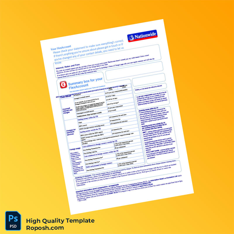 UK Nationwide Building Society Bank Statement Template in Word and PDF formats 2 page UK Nationwide Building Society Bank Statement Template in Word and PDF formats 2 page