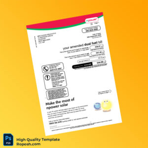 UK Npower Editable Dual Fuel Bill Template in Word and PDF formats 3 page