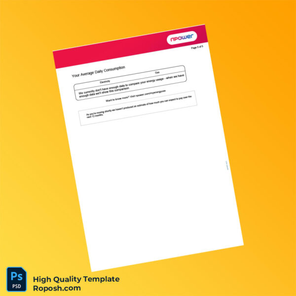 UK Npower Editable Energy Bill Template in Word and PDF formats 5 page