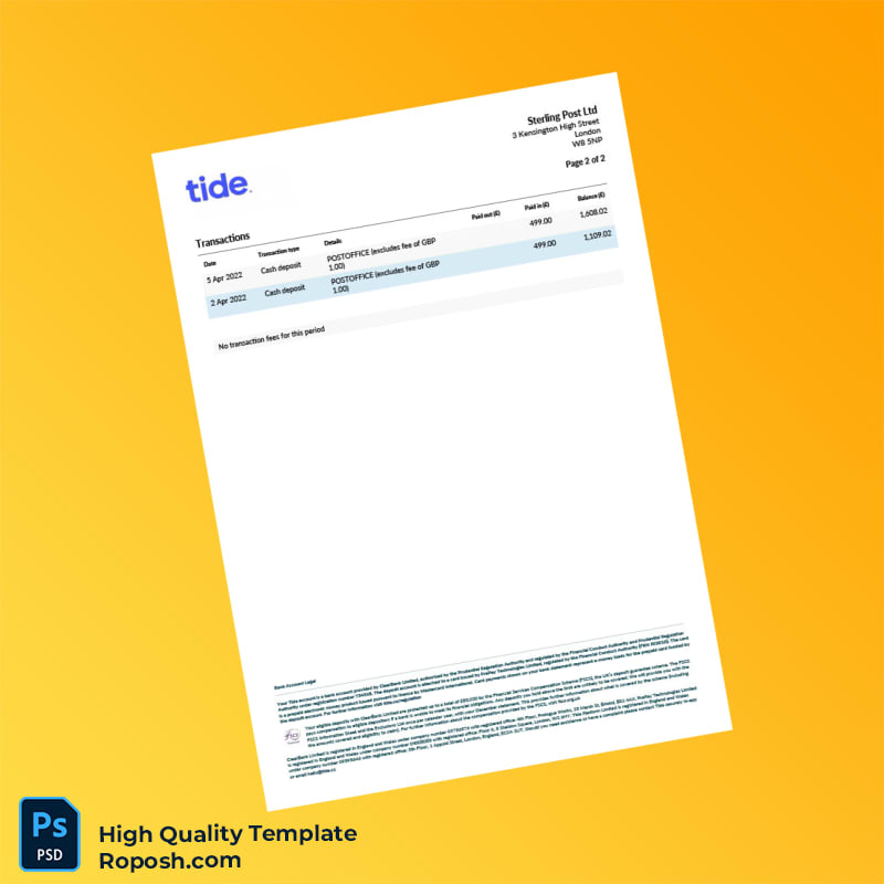 UK Sterling Post Ltd Bank Statement Template in Word and PDF formats 2 page UK Sterling Post Ltd Bank Statement Template in Word and PDF formats 2 page