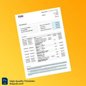 UK Tide Bank Statement Template in Word and PDF formats 3 page