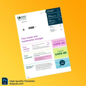 UK United Utilities Editable Water Bill Template in Word and PDF formats 4 page