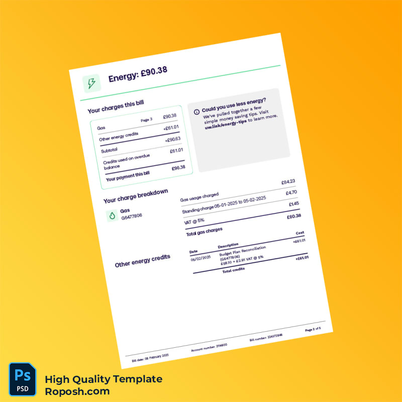 UK Utility Warehouse Editable Utility Bill Template in Word and PDF formats 5 page UK Utility Warehouse Editable Utility Bill Template in Word and PDF formats 5 page