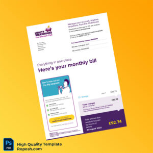 UK Utility Warehouse Ltd Editable Energy Bill Template in Word and PDF formats 6 page