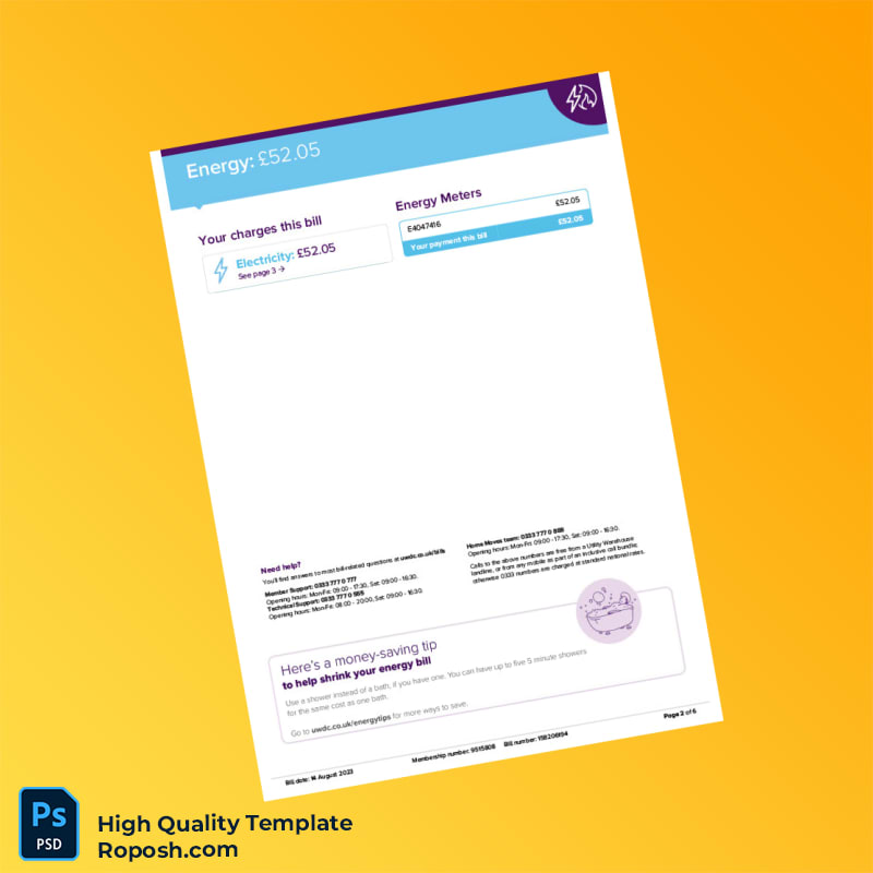 UK Utility Warehouse Ltd Editable Energy Bill Template in Word and PDF formats 6 page UK Utility Warehouse Ltd Editable Energy Bill Template in Word and PDF formats 6 page