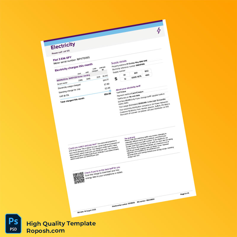 UK Utility Warehouse Ltd Editable Energy Bill Template in Word and PDF formats 6 page UK Utility Warehouse Ltd Editable Energy Bill Template in Word and PDF formats 6 page