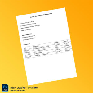 UK Wise Business Bank Statement Template in Word and PDF formats