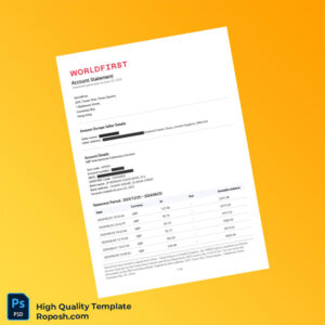 UK WorldFirst Account Statement Template in Word and PDF formats 6 page
