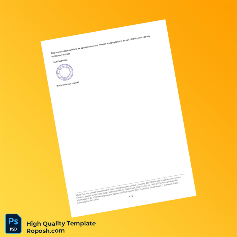 UK WorldFirst Account Statement Template in Word and PDF formats 6 page UK WorldFirst Account Statement Template in Word and PDF formats 6 page
