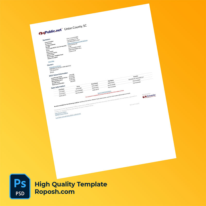 US Union County Editable Property Tax Description Template in Word and PDF formats US Union County Editable Property Tax Description Template in Word and PDF formats