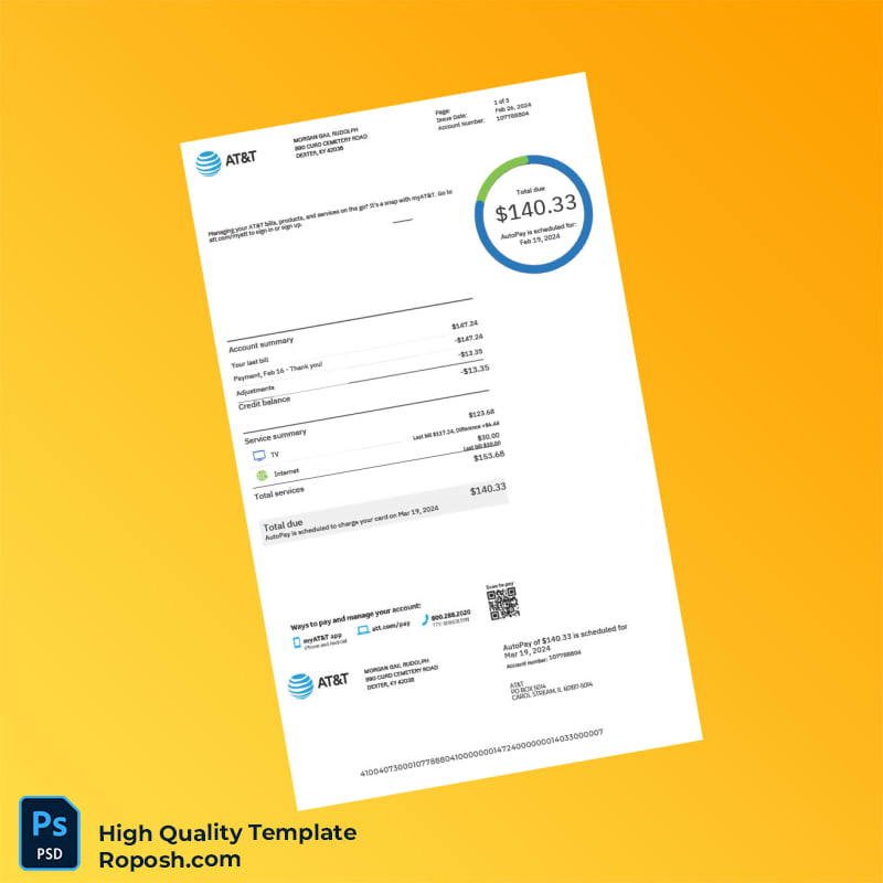 US AT T Editable Utility Bill Template in Word and PDF formats 3 page US AT T Editable Utility Bill Template in Word and PDF formats 3 page