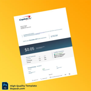US Capital One Bank Statement Template in Word and PDF formats 3 page