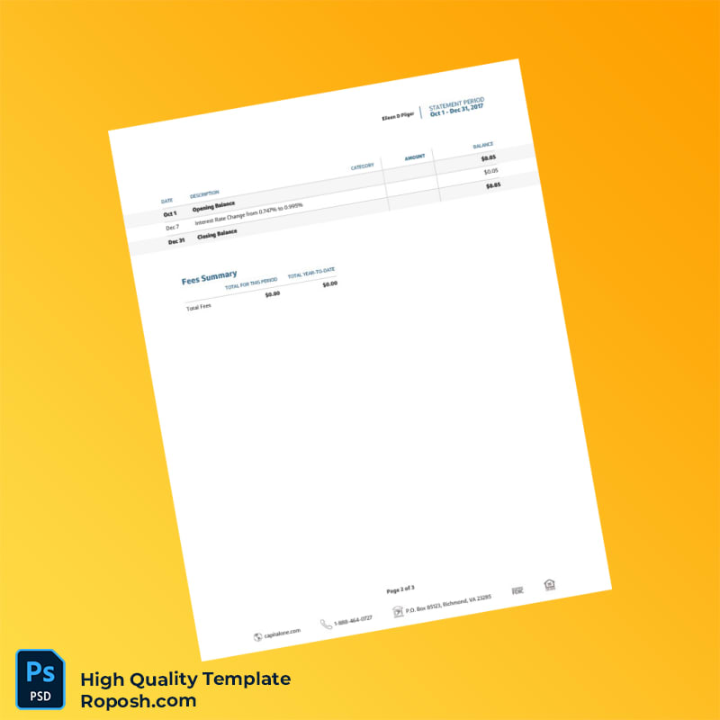 US Capital One Bank Statement Template in Word and PDF formats 3 page US Capital One Bank Statement Template in Word and PDF formats 3 page