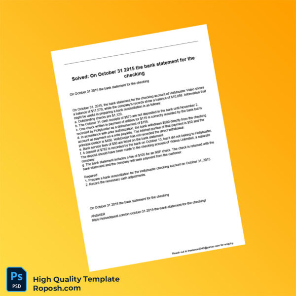 US Hollybuster Bank Statement Template in Word and PDF formats