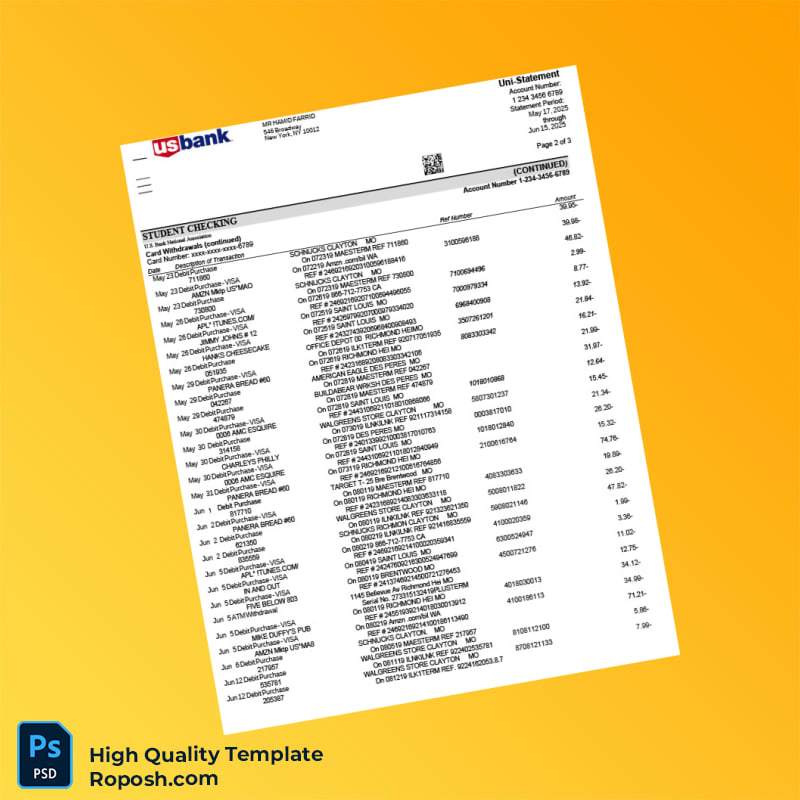 US U S Bank Statement Template in Word and PDF formats 3 page US U S Bank Statement Template in Word and PDF formats 3 page