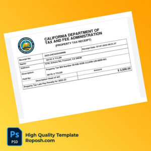 USA California Department of Tax and Fee Administration Editable Property Tax Receipt Template in Word and PDF formats