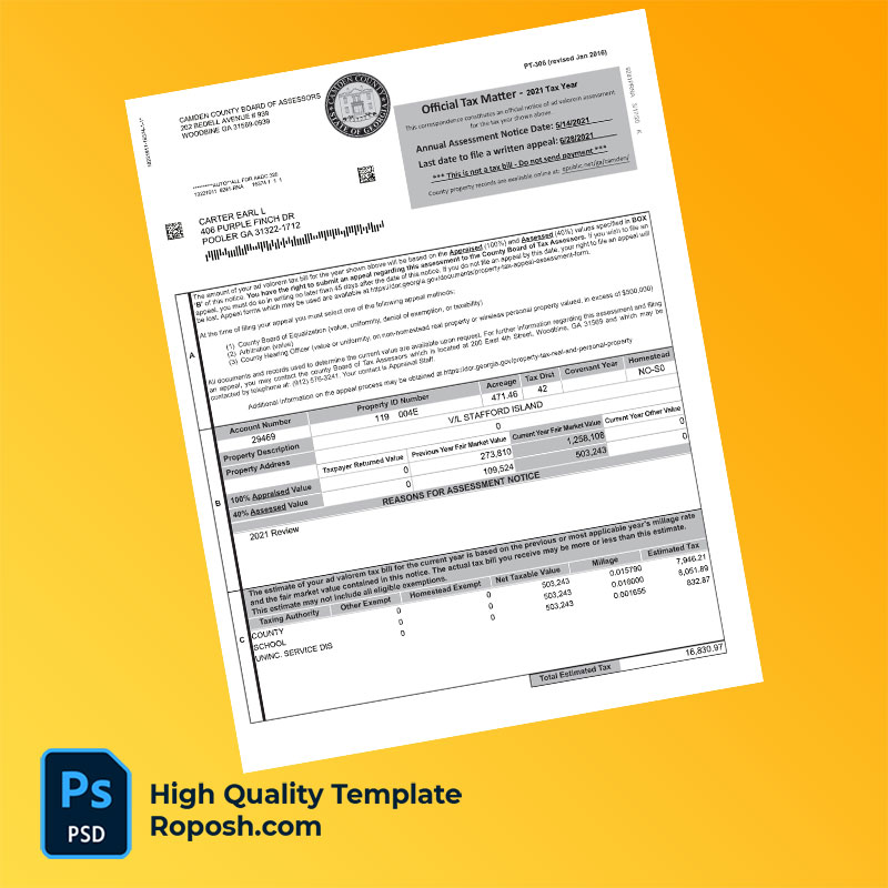 USA Camden County Board of Assessors Editable Property Tax Assessment Notice Template in Word and PDF formats USA Camden County Board of Assessors Editable Property Tax Assessment Notice Template in Word and PDF formats