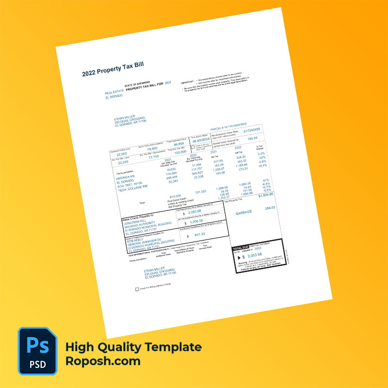 USA City of El Dorado Editable Property Tax Bill Template in Word and PDF formats USA City of El Dorado Editable Property Tax Bill Template in Word and PDF formats