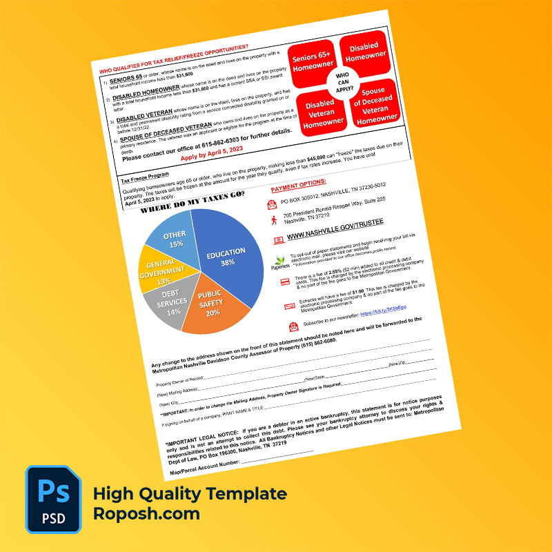 USA Davidson County Metropolitan Trustee Editable Property Tax Bill Template in Word and PDF formats USA Davidson County Metropolitan Trustee Editable Property Tax Bill Template in Word and PDF formats