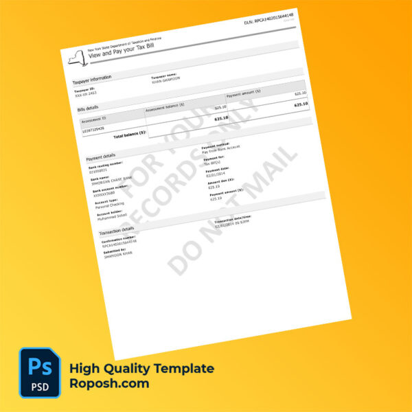 USA Internal Revenue Service Editable Payment Confirmation Template in Word and PDF formats