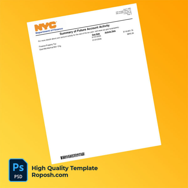 USA NYC Department Of Finance Editable Property Tax Bill Template in Word and PDF formats