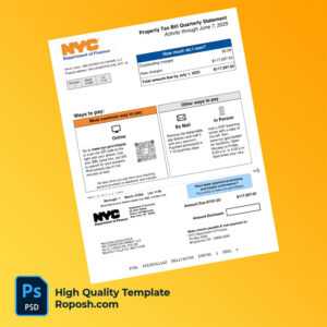 USA NYC Department Of Finance Editable Property Tax Bill Template in Word and PDF formats