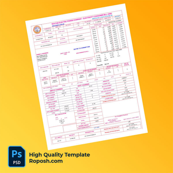 USA Sindh Multan Electric Power Company Editable Electricity Bill Template in Word and PDF formats