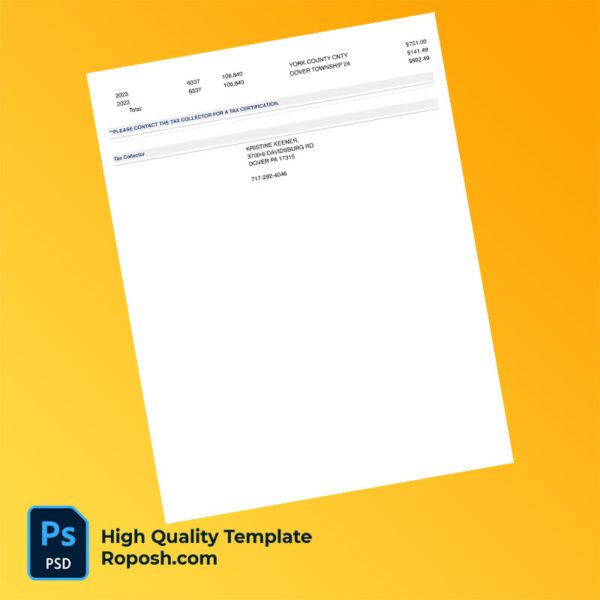 USA York County Editable Property Tax Bill Template in Word and PDF formats
