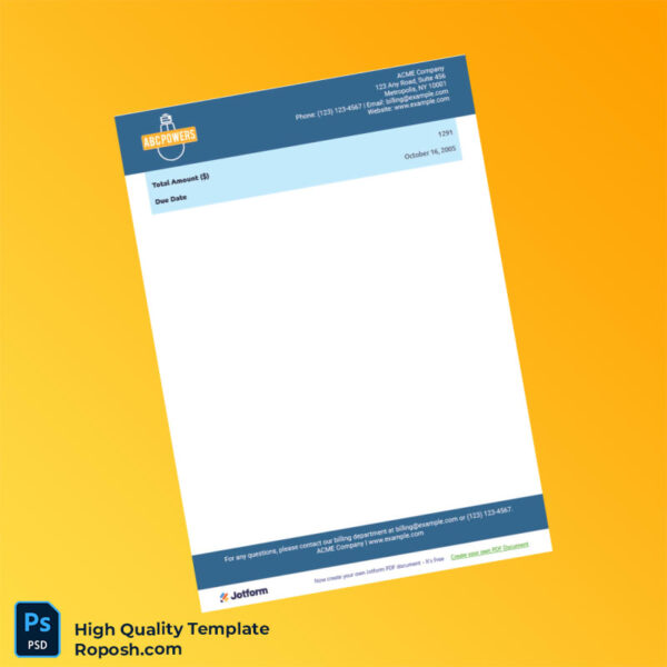 USA ACME Company Editable Utility Bill Template in Word and PDF formats 3 page