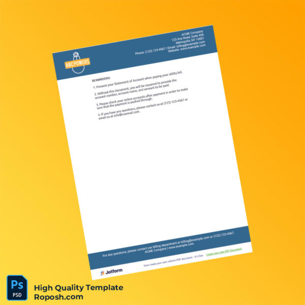 USA ACME Company Editable Utility Bill Template in Word and PDF formats 3 page