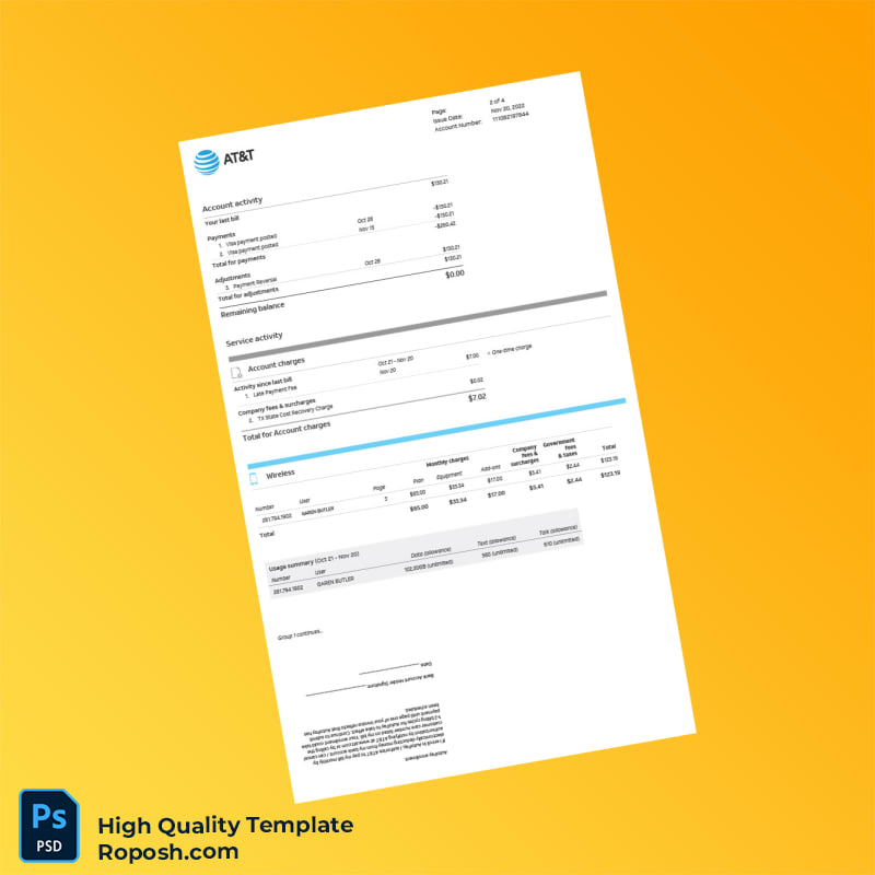 USA AT T Bill Summary Template in Word and PDF formats 4 page USA AT T Bill Summary Template in Word and PDF formats 4 page