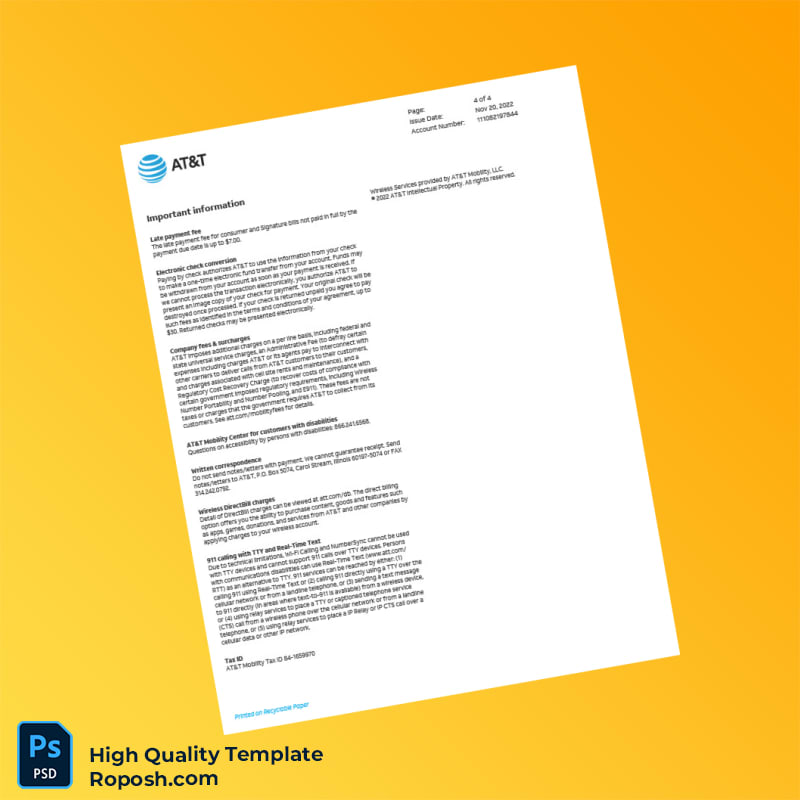 USA AT T Bill Summary Template in Word and PDF formats 4 page USA AT T Bill Summary Template in Word and PDF formats 4 page