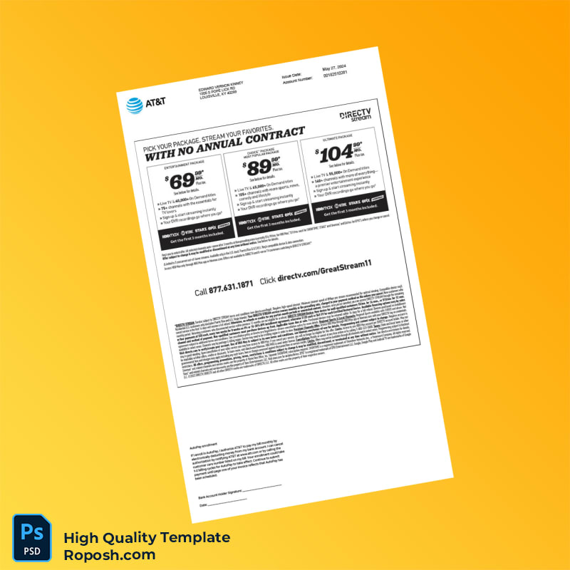 USA AT T Editable Phone Bill Template in Word and PDF formats 7 page USA AT T Editable Phone Bill Template in Word and PDF formats 7 page