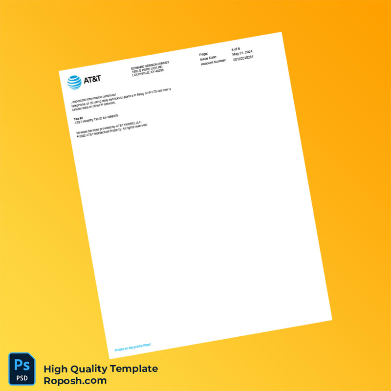 USA AT T Editable Phone Bill Template in Word and PDF formats 7 page USA AT T Editable Phone Bill Template in Word and PDF formats 7 page