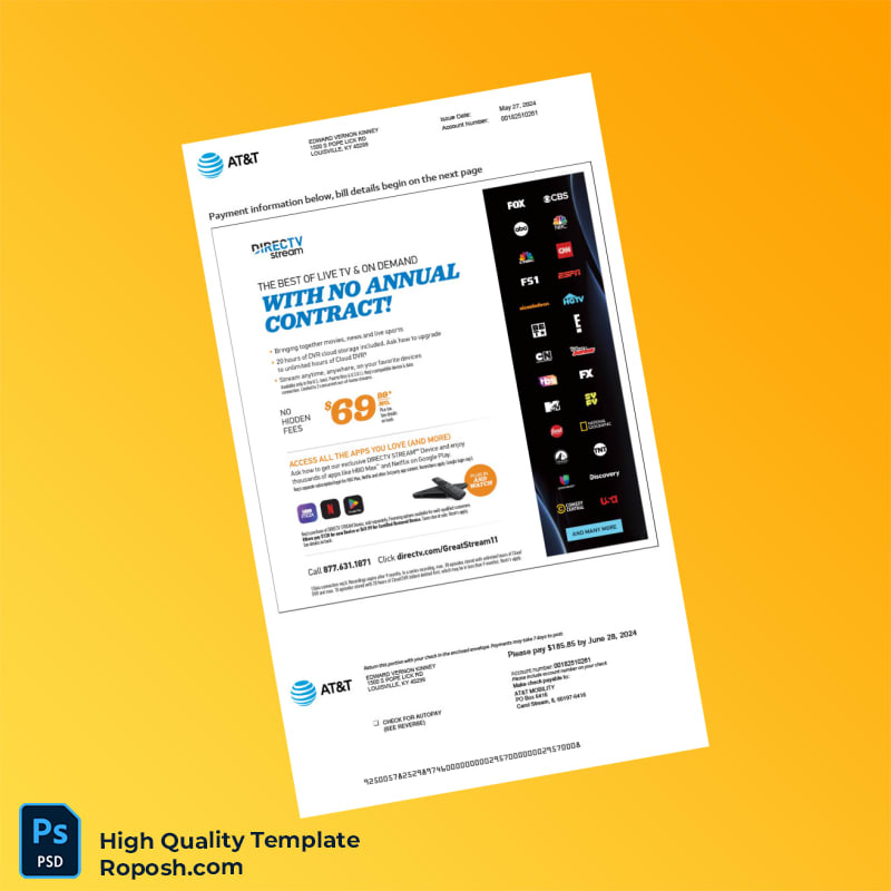 USA AT T Editable Phone Bill Template in Word and PDF formats 7 page USA AT T Editable Phone Bill Template in Word and PDF formats 7 page