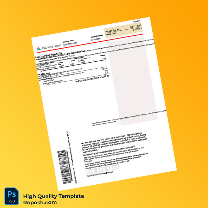 USA Alabama Power Editable Electricity Bill Template in Word and PDF formats 5 page USA Alabama Power Editable Electricity Bill Template in Word and PDF formats 5 page